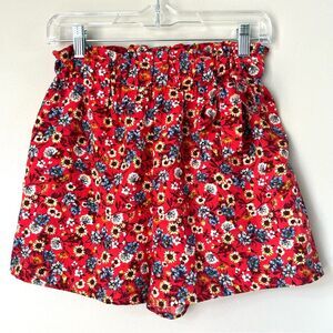 B.O.G Collective Junior Red Floral Elastic Waist Red Floral Shorts Size M